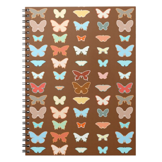 Butterflies, brown, turquoise and coral notebook (Front)