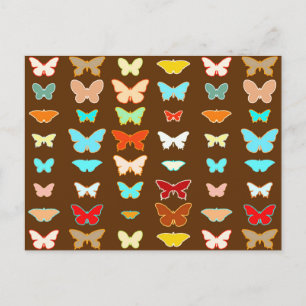 Butterflies, brown, turquoise and coral postcard