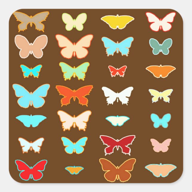 Butterflies, Brown, Turquoise and Coral Square Sticker (Front)