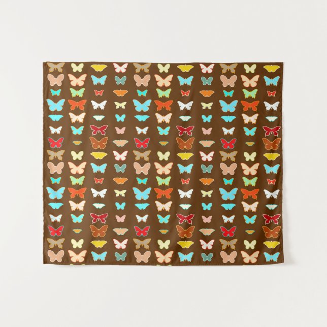 Butterflies, Brown, Turquoise and Coral Tapestry (Front (Horizontal))