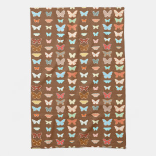 Butterflies, brown, turquoise and coral tea towel