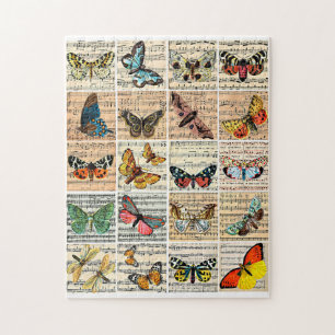 Butterflies bugs Sheet Music Vintage Ephemera Art Jigsaw Puzzle