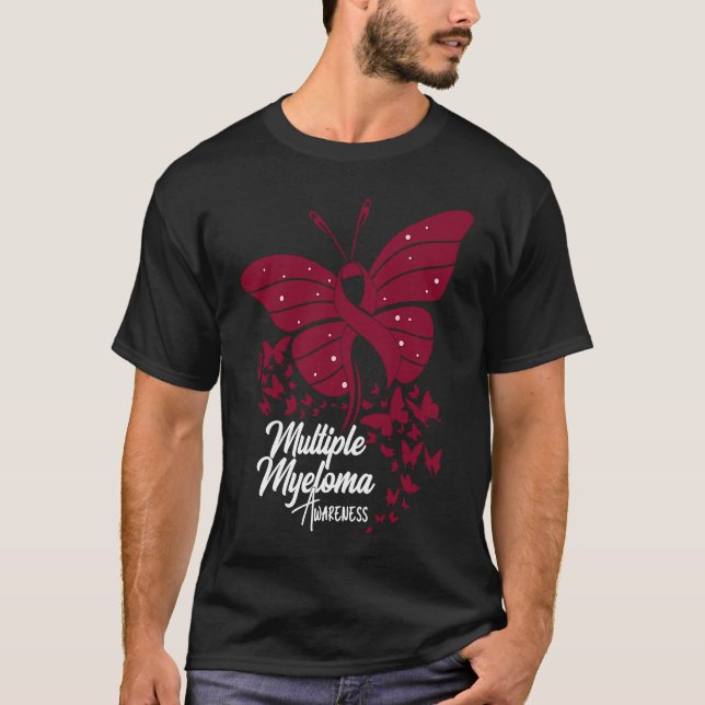 Butterflies & Burgundy Ribbon Multiple Myeloma Awa T-Shirt (Front)