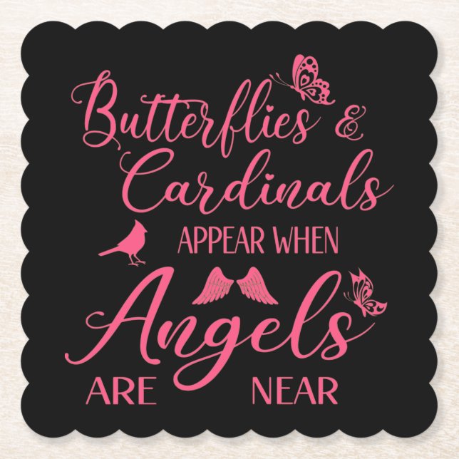 Butterflies & Cardinals Appear When Angel Are Near Paper Coaster (Front)