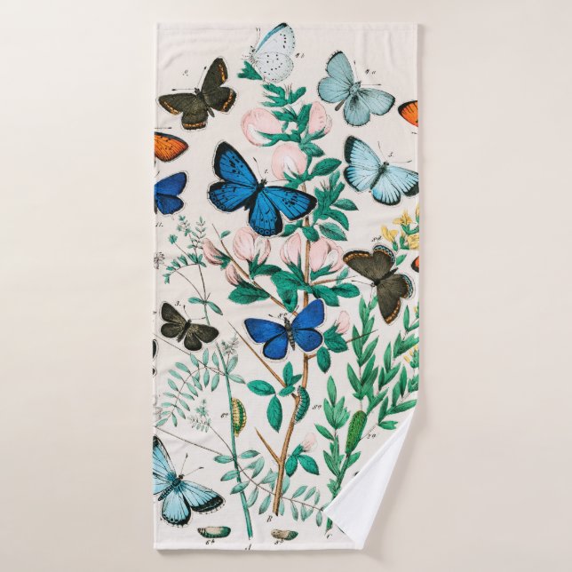 Butterflies, Caterpillars by William Forsell Kirby Bath Towel (Bath Towel)