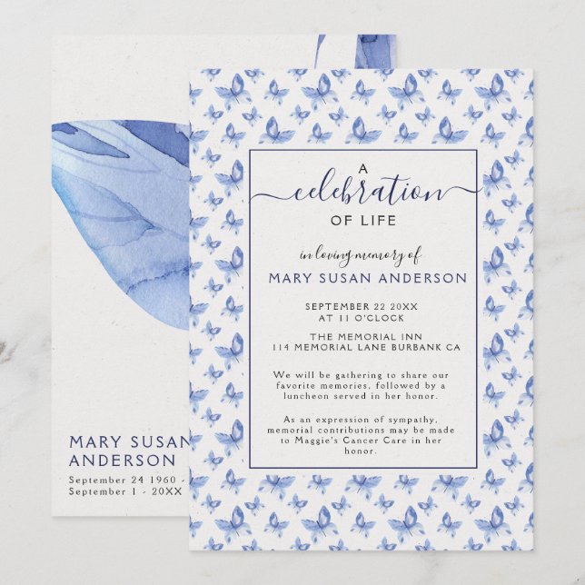 Butterflies Celebration of Life Memorial Invitation (Front/Back)