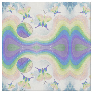 Butterflies, Clouds, Rainbows and Pentacles Fabric