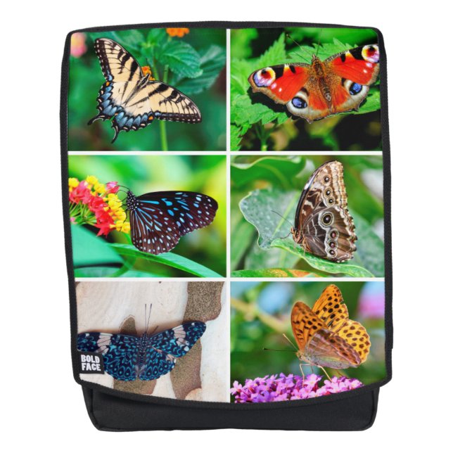 Butterflies Collage Peacock Blue Tiger Buckeye Backpack (Front)