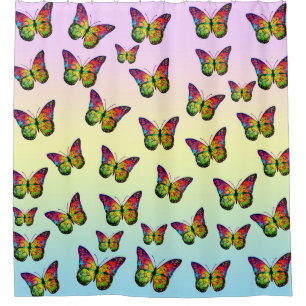 BUTTERFLIES COLORFUL ABSTRACT  SHOWER CURTAIN