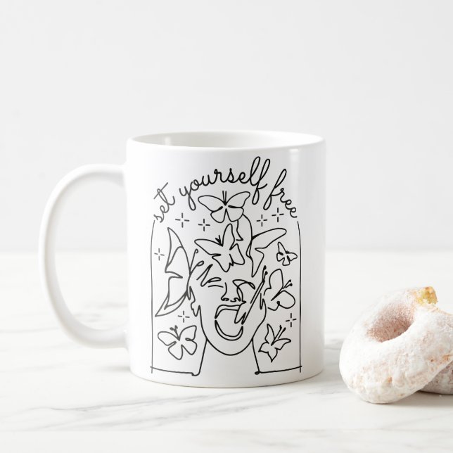 BUTTERFLIES CONTINUOUS LINE SET YOURSELF FREE COFFEE MUG (With Donut)
