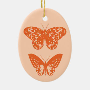 Butterflies Coral and Pastel Orange Ceramic Tree Decoration