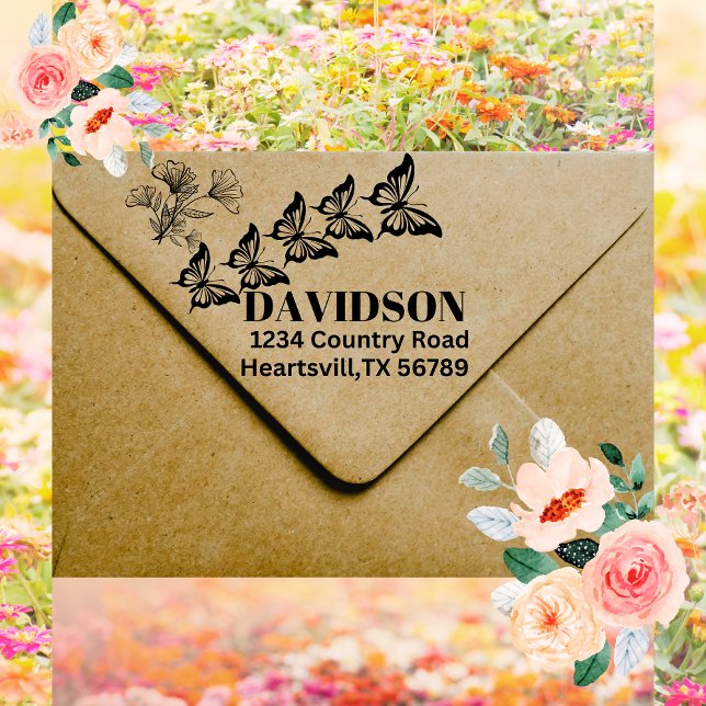  Butterflies Custom Family Name and Address Pretty Self-inking Stamp (Creator Uploaded)
