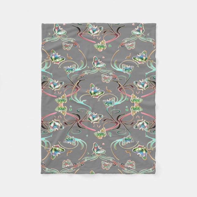 butterflies decoration gray fleece blanket (Front)