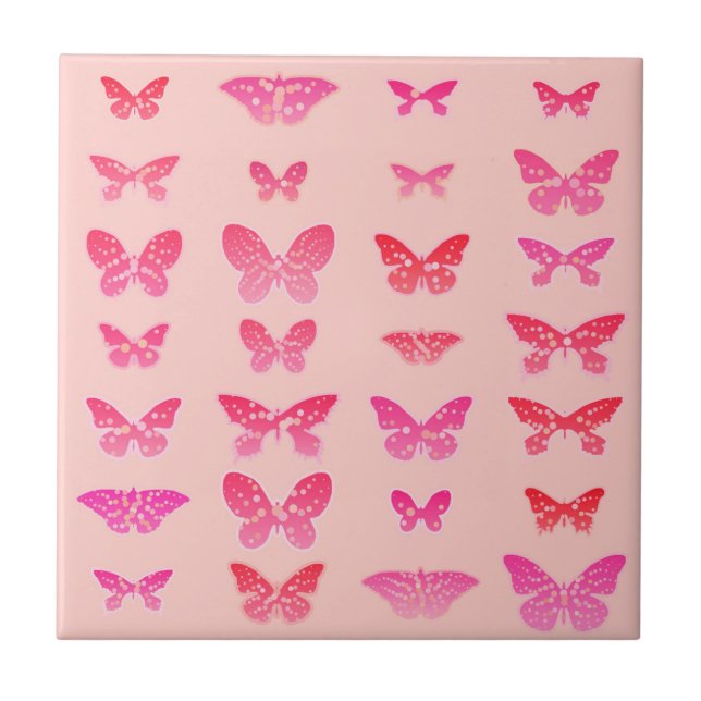 Butterflies, deep pink, pale pink background tile (Front)