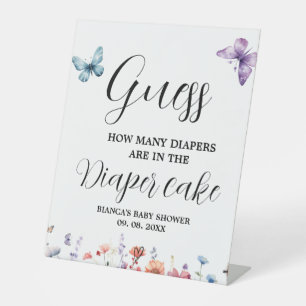 Butterflies Diaper cake guessing Baby Shower Game  Pedestal Sign