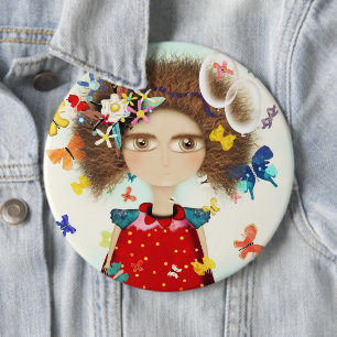 Butterflies Doll Afro Hair Doll 6 Cm Round Badge