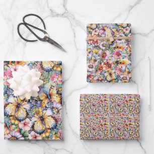 Butterflies, Dragonflies, Ladybugs, and Bumblebees Wrapping Paper Sheet