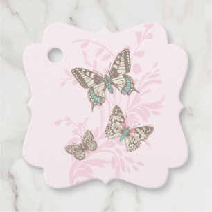 Butterflies drawing graphic pink wedding gift favour tags