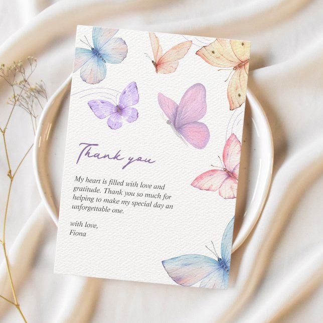 Butterflies Elegant Watercolor Bridal shower Thank You Card (Butterflies thank you cards bridal shower)