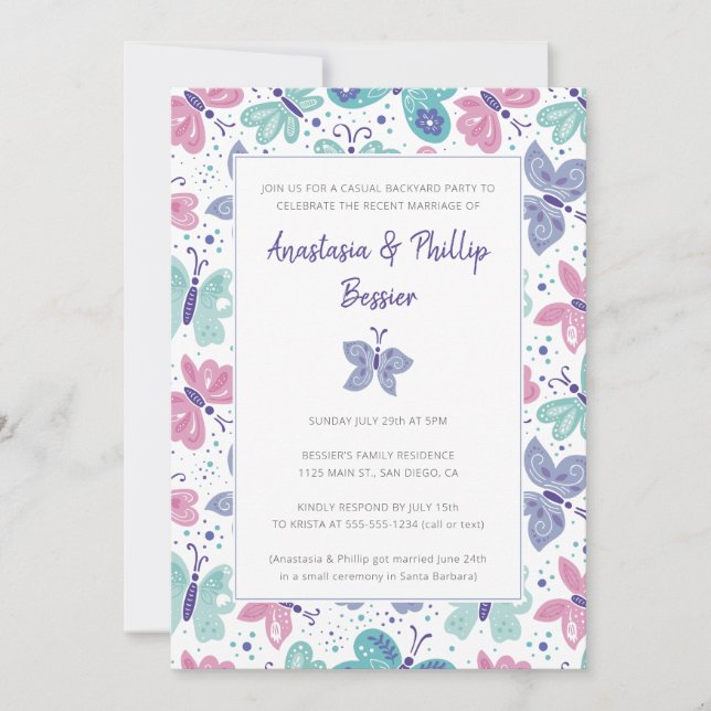 Butterflies Elopement Wedding Reception Party Invitation (Front)