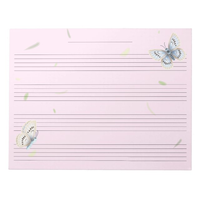 Butterflies Extra Wide Rule Kids Music Manuscript  Notepad (Front)