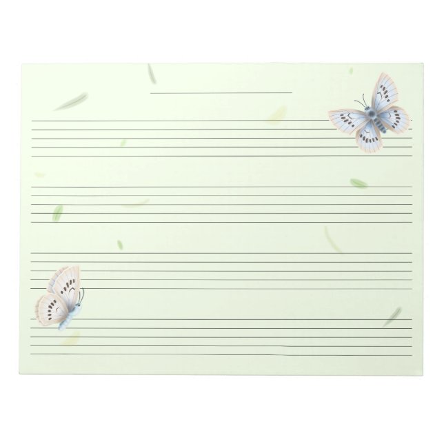 Butterflies Extra Wide Rule Kids Music Manuscript  Notepad (Front)