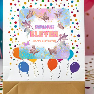 Butterflies Fairy Gold Glitter 11th Birthday Party Square Sticker