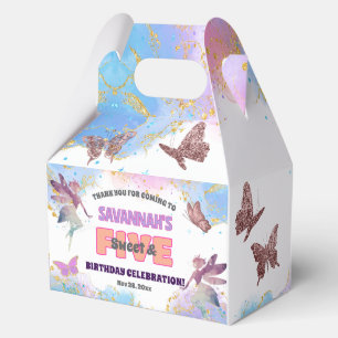Butterflies Fairy Gold Glitter 5th Birthday Party Favour Box