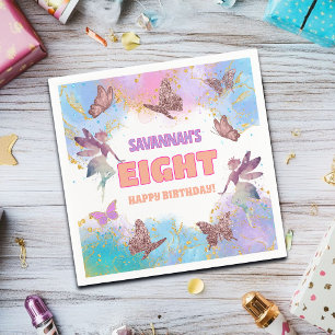 Butterflies Fairy Gold Glitter 8th Birthday Party Napkin