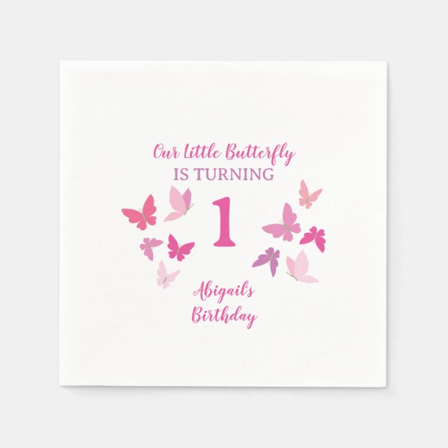 Butterflies First Birthday Napkin (Front)
