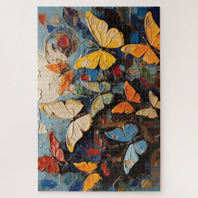 Butterflies Flies Among Vibrant Nature Painting Jigsaw Puzzle (Vertical)