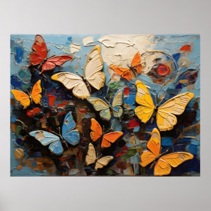Butterflies Flies Among Vibrant Nature Painting Poster