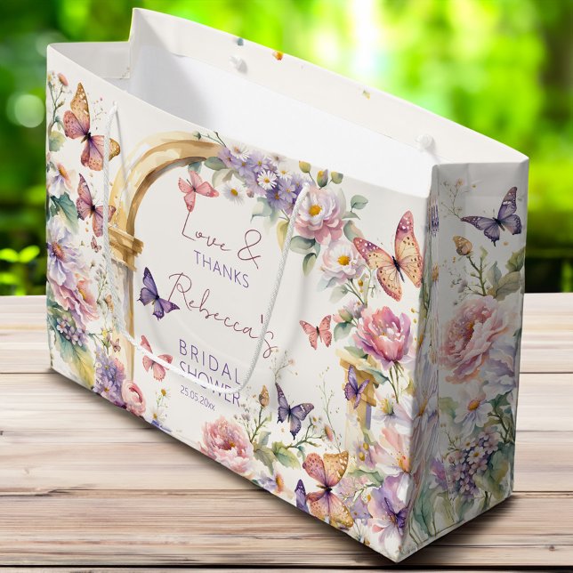 Butterflies floral bridal shower favours large gift bag (Butterflies enchanted garden floral bridal shower favors personalized printed large gift bag)