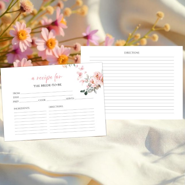 Butterflies Floral Bridal Shower Recipe Cards (Creator Uploaded)