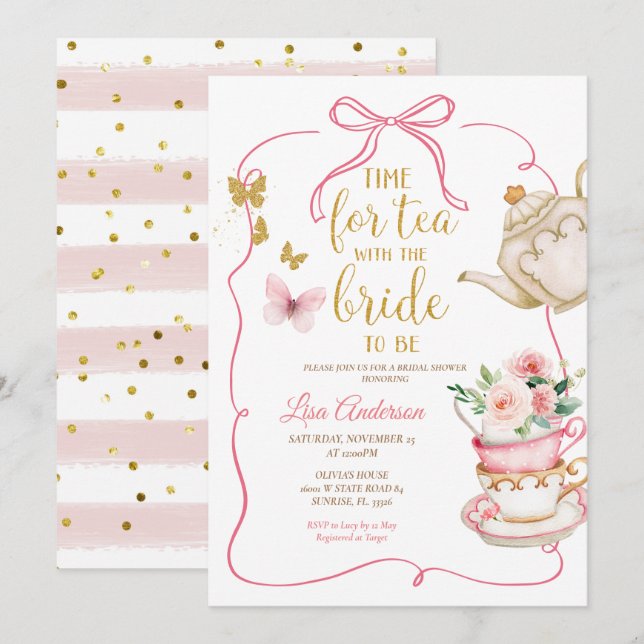 Butterflies Floral Bridal Shower Tea Party  Invitation (Front/Back)