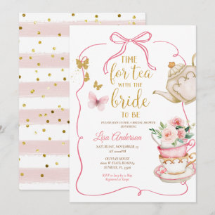 Butterflies Floral Bridal Shower Tea Party Invitation