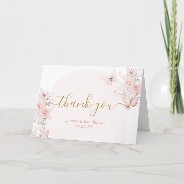 Butterflies Floral Bridal Shower Thank You Card (Front)