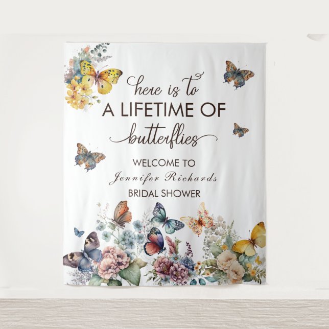 Butterflies Floral | Bridal Shower Welcome Tapestry (Front)