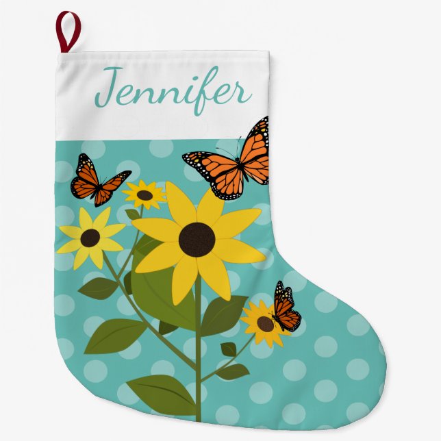 Butterflies Floral Christmas Stocking (Front)