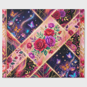 Butterflies, Floral Dreams & Golden Elegance Wrapping Paper