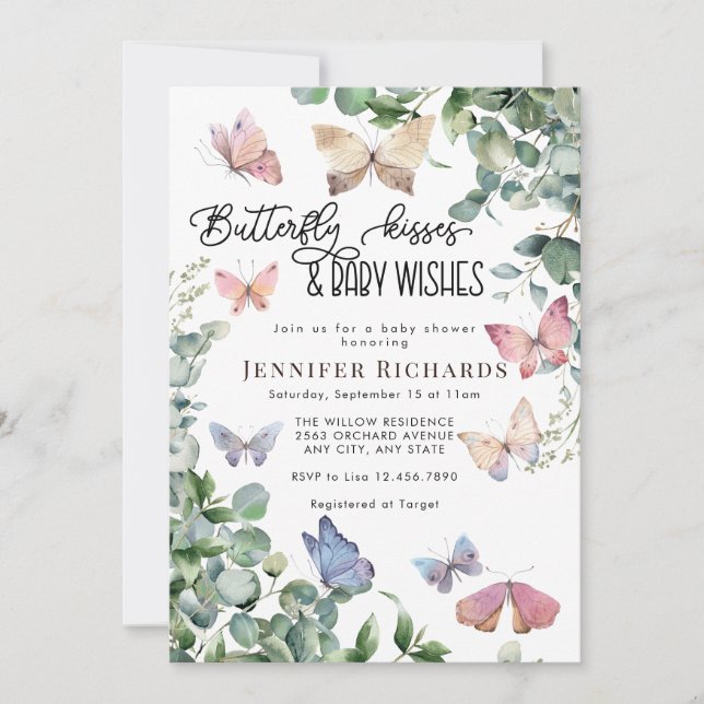 Butterflies Floral | Eucalyptus Baby Shower  Invitation (Front)