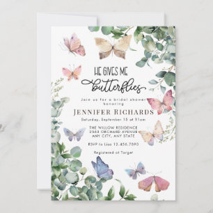 Butterflies Floral   Eucalyptus Bridal Shower  Invitation