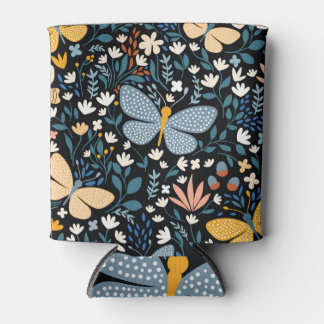 Butterflies Floral: Hand Drawn Seamless. Can Cooler