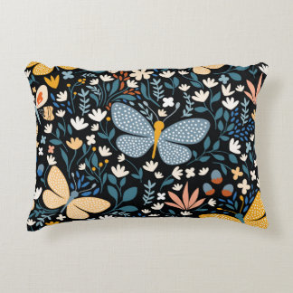 Butterflies Floral: Hand Drawn Seamless. Decorative Cushion