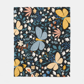Butterflies Floral: Hand Drawn Seamless. Fleece Blanket