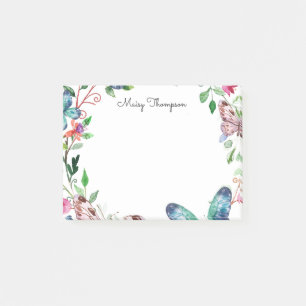 Butterflies Floral Monogram Name Post-it Notes