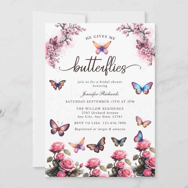 Butterflies Floral | Watercolor Bridal Shower  Invitation (Front)