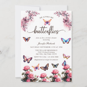 Butterflies Floral   Watercolor Bridal Shower  Invitation