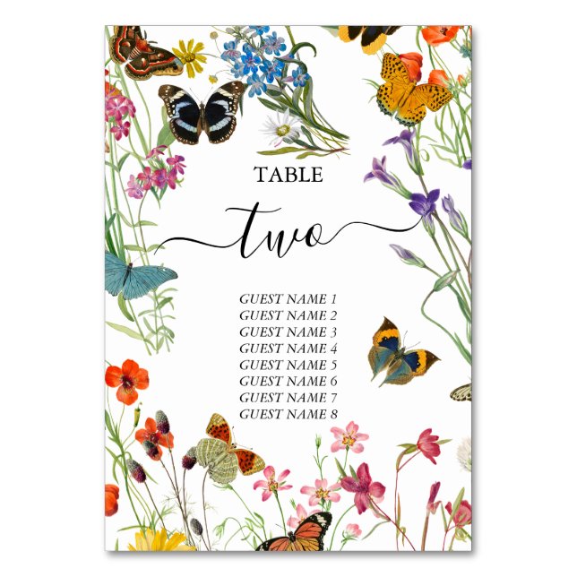 Butterflies Floral Wedding Table Number (Front)