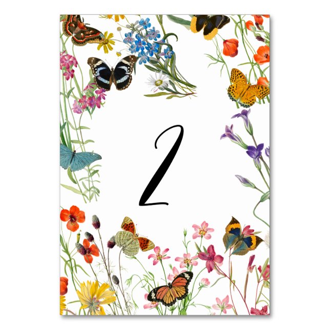 Butterflies Floral Wedding Table Number (Front)